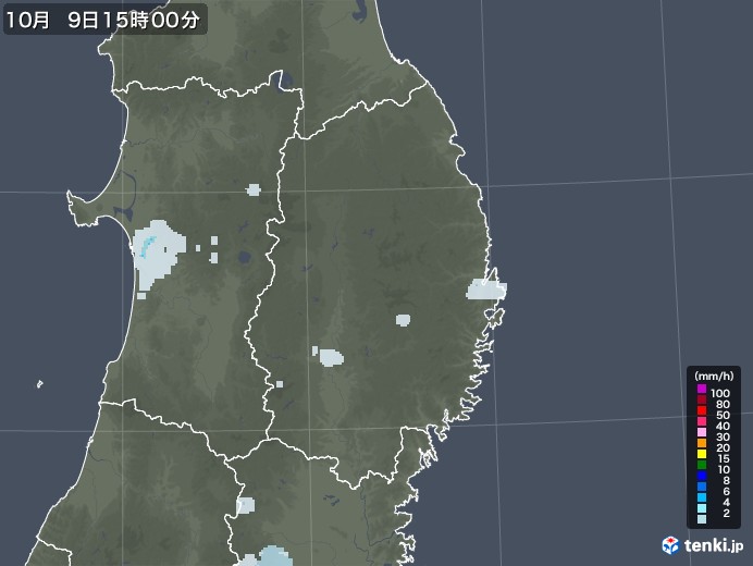 岩手県の雨雲レーダー(2021年10月09日)