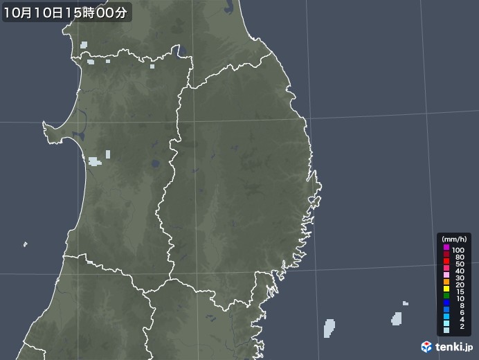 岩手県の雨雲レーダー(2021年10月10日)