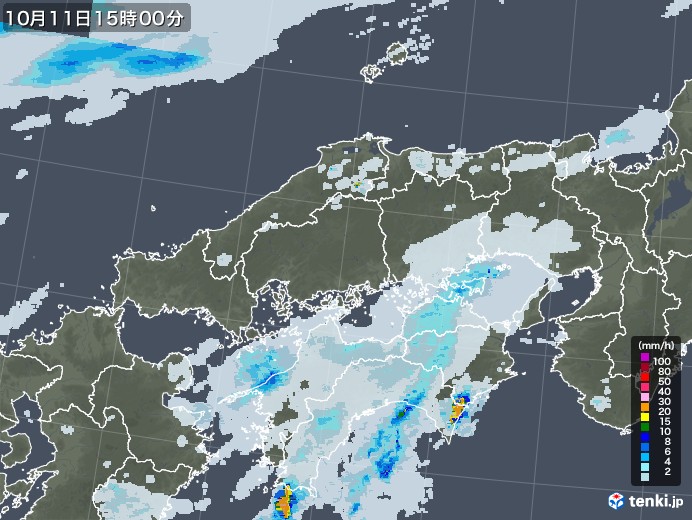 中国地方の雨雲レーダー(2021年10月11日)