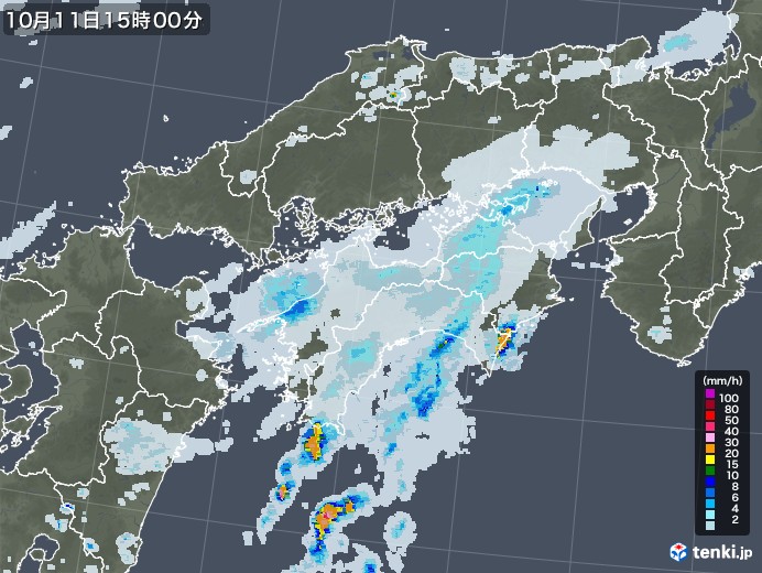 四国地方の雨雲レーダー(2021年10月11日)