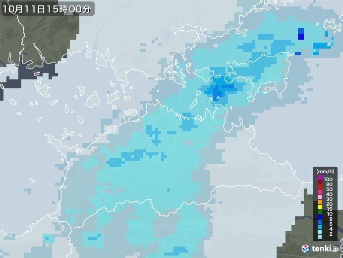 香川県の雨雲レーダー(2021年10月11日)