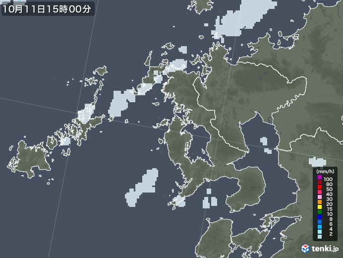 長崎県の雨雲レーダー(2021年10月11日)