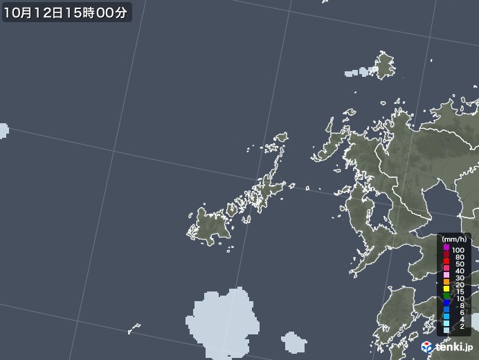 五島列島(長崎県)の雨雲レーダー(2021年10月12日)