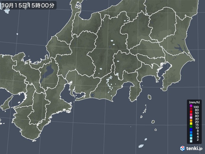 東海地方の雨雲レーダー(2021年10月15日)