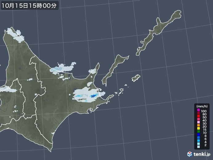 道東の雨雲レーダー(2021年10月15日)