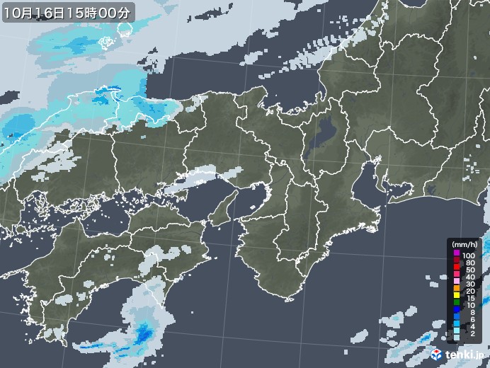 近畿地方の雨雲レーダー(2021年10月16日)
