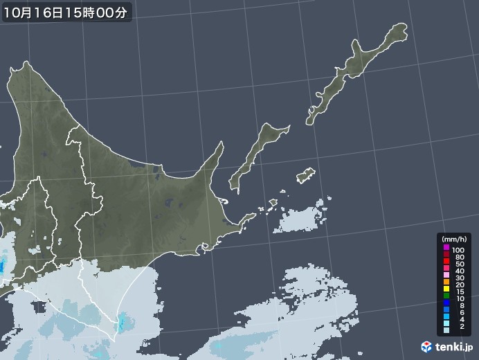 道東の雨雲レーダー(2021年10月16日)