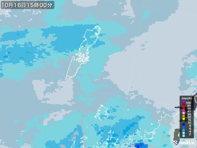 壱岐・対馬(長崎県)の雨雲レーダー(2021年10月16日)