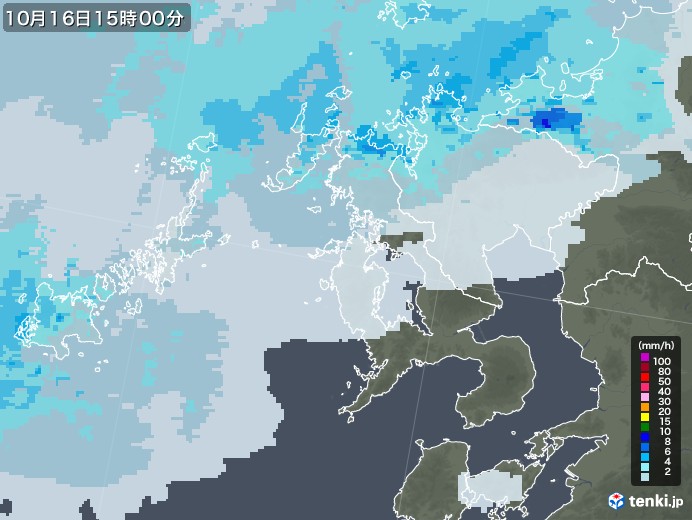 長崎県の雨雲レーダー(2021年10月16日)