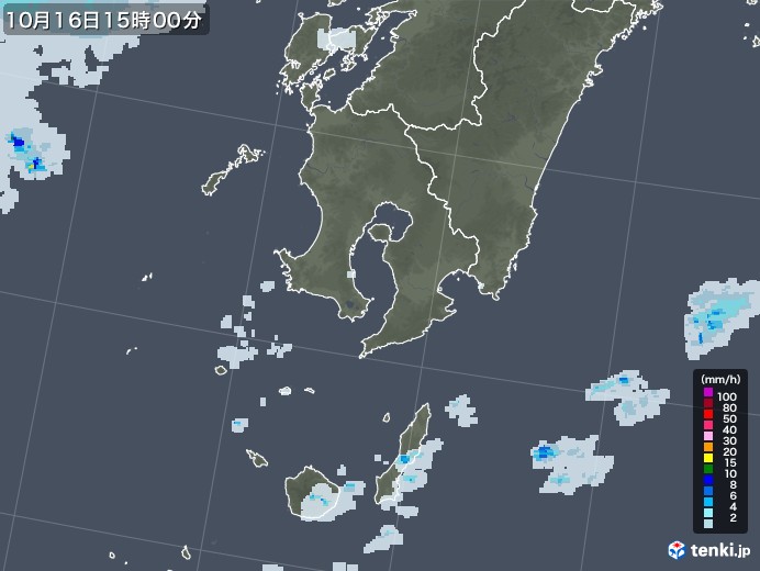 鹿児島県の雨雲レーダー(2021年10月16日)