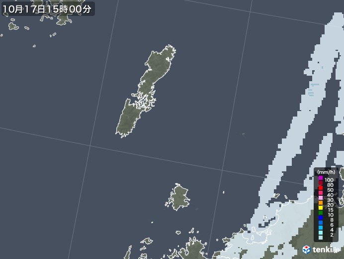 壱岐・対馬(長崎県)の雨雲レーダー(2021年10月17日)