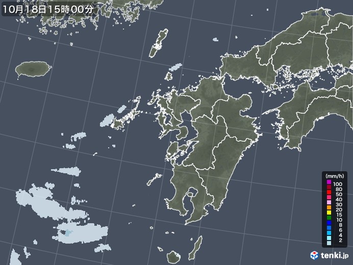 九州地方の雨雲レーダー(2021年10月18日)