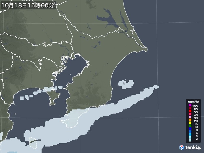 千葉県の雨雲レーダー(2021年10月18日)