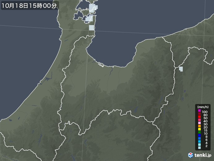 富山県の雨雲レーダー(2021年10月18日)