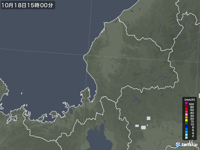 福井県の雨雲レーダー(2021年10月18日)