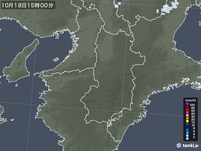 奈良県の雨雲レーダー(2021年10月18日)