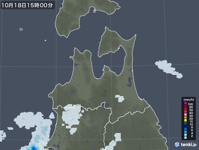 青森県の雨雲レーダー(2021年10月18日)