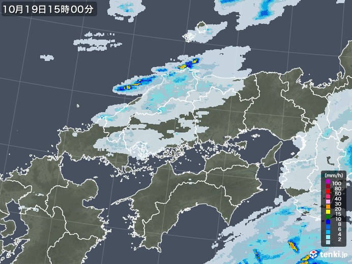 中国地方の雨雲レーダー(2021年10月19日)