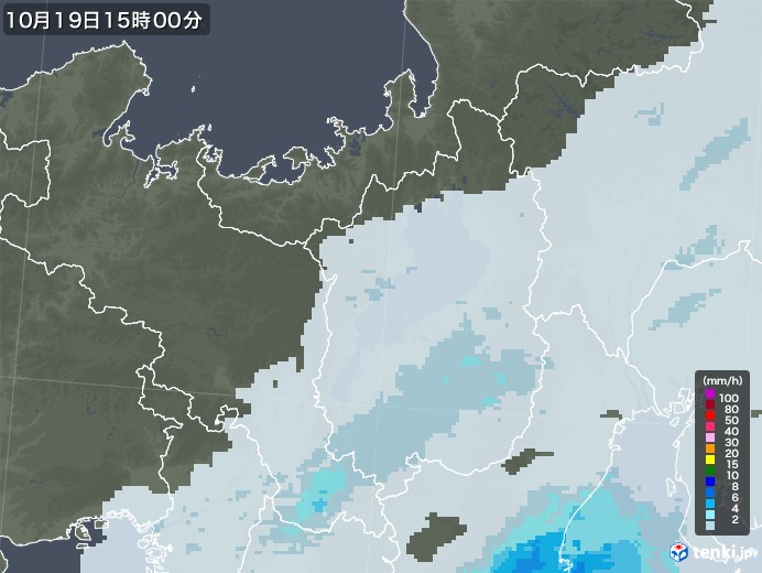 滋賀県の雨雲レーダー(2021年10月19日)