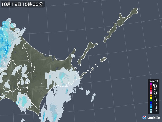 道東の雨雲レーダー(2021年10月19日)
