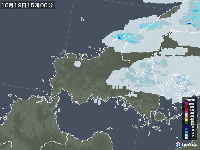 山口県の雨雲レーダー(2021年10月19日)