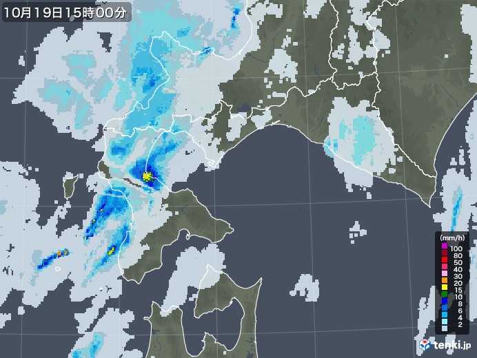 道南の雨雲レーダー(2021年10月19日)