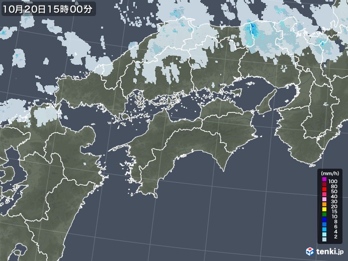 四国地方の雨雲レーダー(2021年10月20日)
