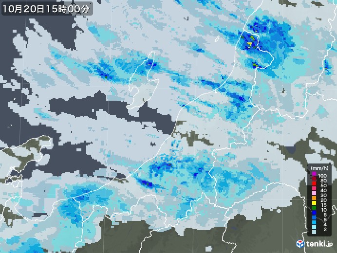 新潟県の雨雲レーダー(2021年10月20日)