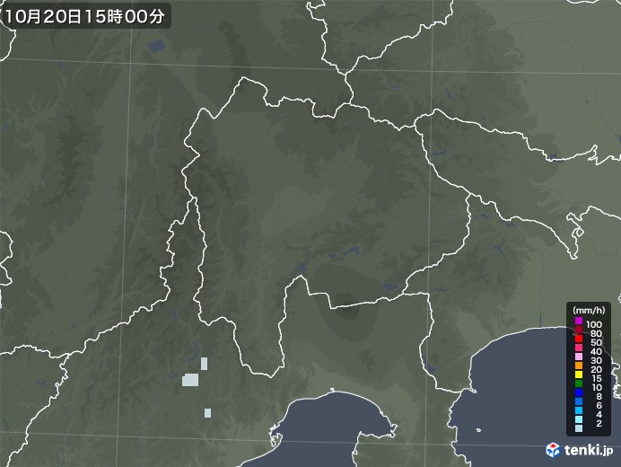 山梨県の雨雲レーダー(2021年10月20日)
