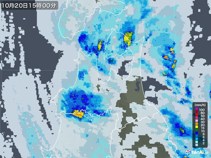青森県の雨雲レーダー(2021年10月20日)