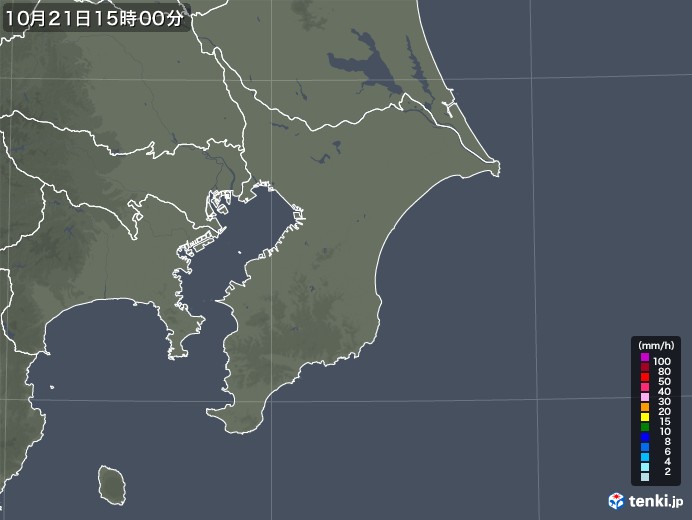 千葉県の雨雲レーダー(2021年10月21日)