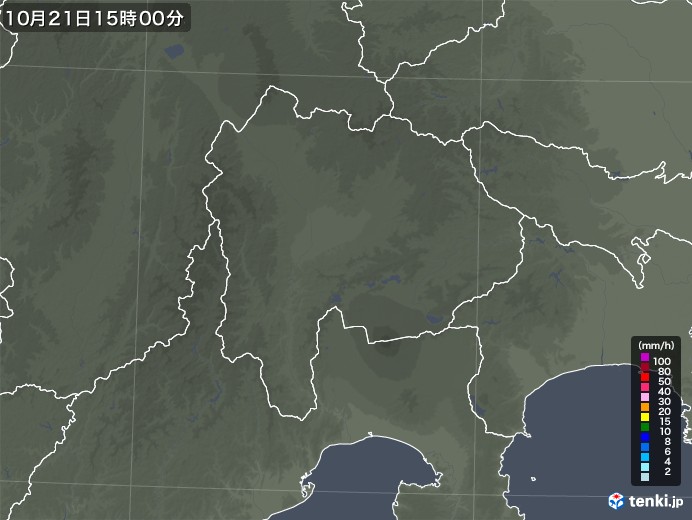 山梨県の雨雲レーダー(2021年10月21日)