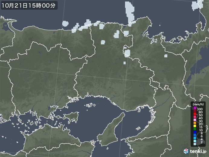 兵庫県の雨雲レーダー(2021年10月21日)