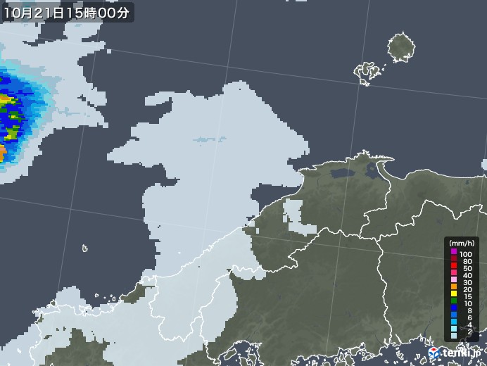 島根県の雨雲レーダー(2021年10月21日)