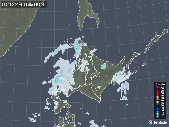 北海道地方の雨雲レーダー(2021年10月22日)