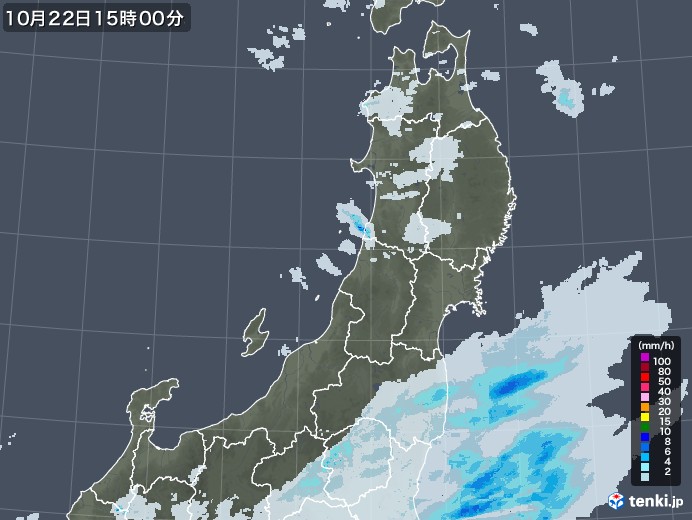 東北地方の雨雲レーダー(2021年10月22日)
