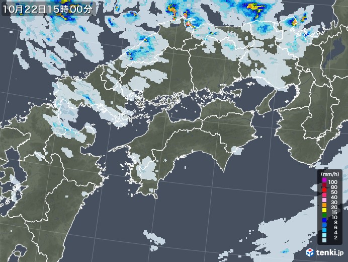 四国地方の雨雲レーダー(2021年10月22日)