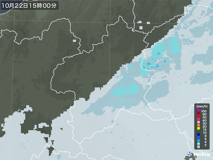 群馬県の雨雲レーダー(2021年10月22日)