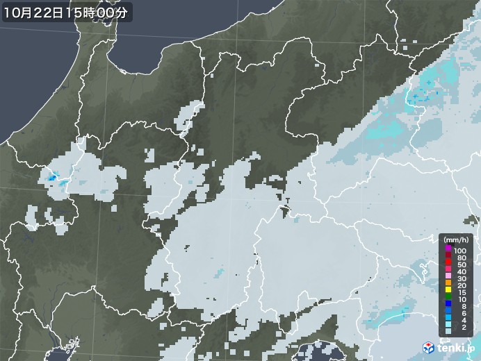 長野県の雨雲レーダー(2021年10月22日)