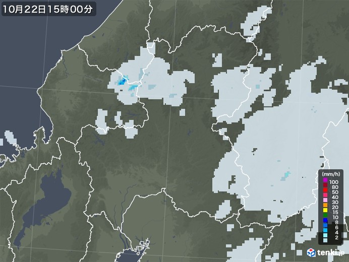 岐阜県の雨雲レーダー(2021年10月22日)