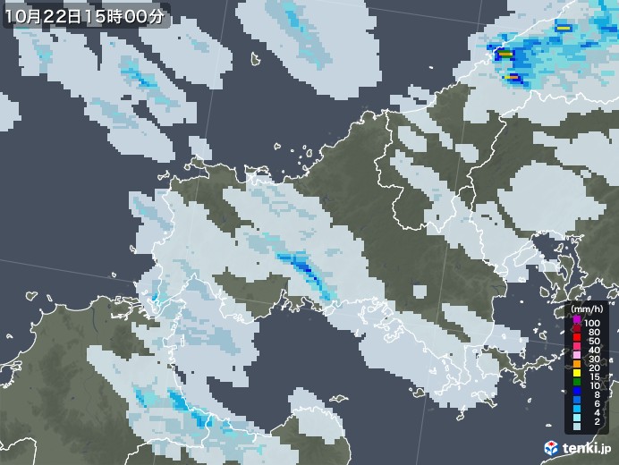 山口県の雨雲レーダー(2021年10月22日)