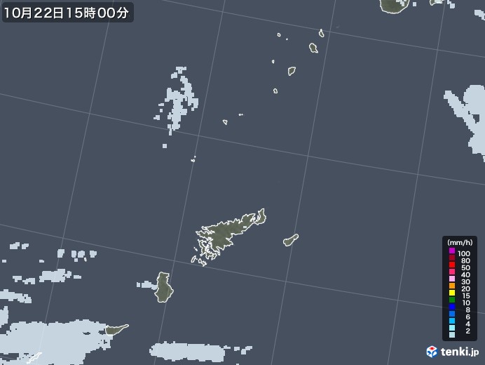 奄美諸島(鹿児島県)の雨雲レーダー(2021年10月22日)