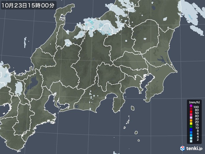 関東・甲信地方の雨雲レーダー(2021年10月23日)