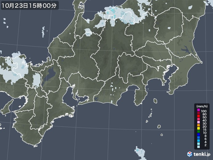 東海地方の雨雲レーダー(2021年10月23日)