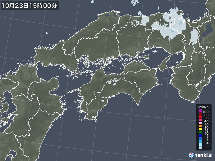 四国地方の雨雲レーダー(2021年10月23日)