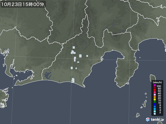 静岡県の雨雲レーダー(2021年10月23日)