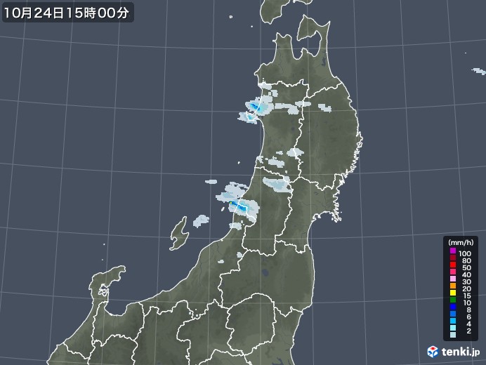 東北地方の雨雲レーダー(2021年10月24日)