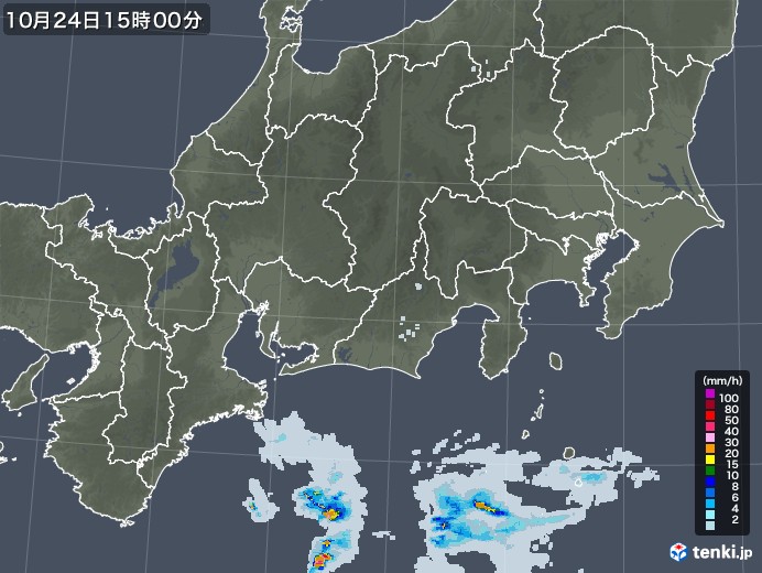 東海地方の雨雲レーダー(2021年10月24日)