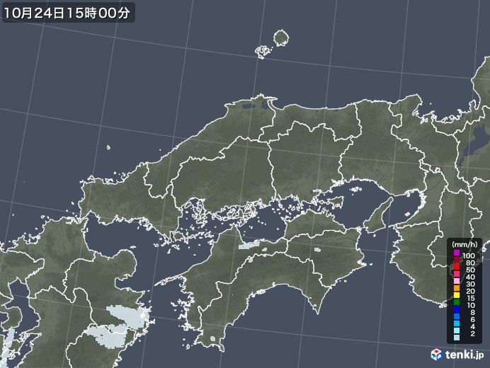 中国地方の雨雲レーダー(2021年10月24日)