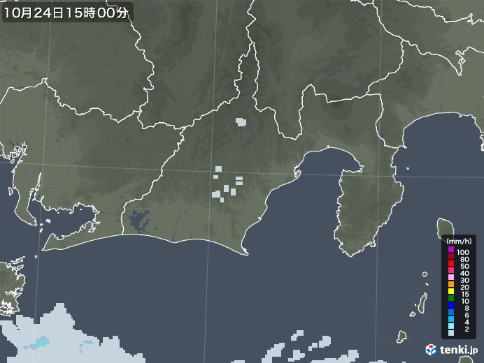 静岡県の雨雲レーダー(2021年10月24日)